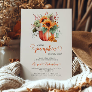 Little Pumpkin Sunflower Floral Fall Baby Shower Invitation