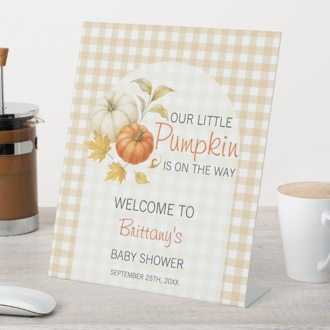 Little Pumpkin Thanksgiving Baby Shower Welcome Pedestal Sign (In SItu)
