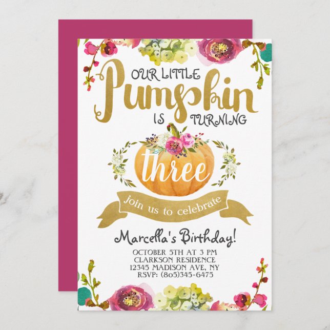 Little Pumpkin Third Birthday Invitation (Front/Back)