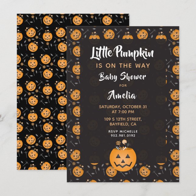 Little Pumpkin Trick Or Treat Baby Shower Invitation (Front/Back)