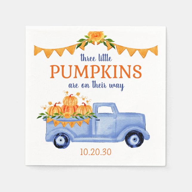 Little Pumpkin Triplet Boy Baby Shower Napkins (Front)