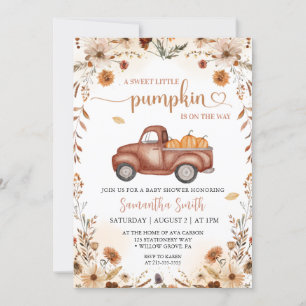 Little pumpkin  Truck autumn floral baby shower Invitation