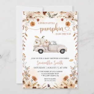 Little pumpkin Truck autumn floral baby shower  Invitation