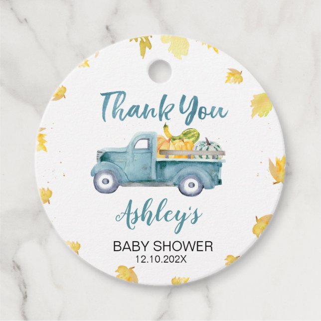 Little Pumpkin Truck Baby Shower Thank You Tag (Front)