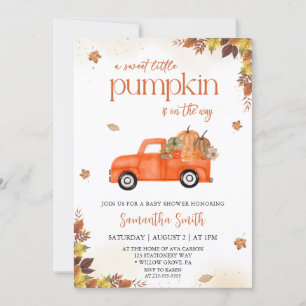 Little pumpkin  Truck fall autumn baby shower Invitation