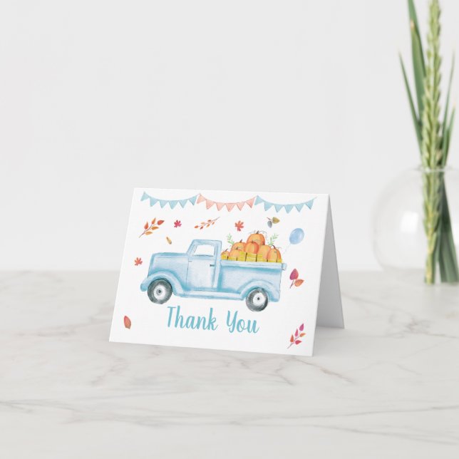 Little Pumpkin Truck Fall Birthday Thank You Card (Front)