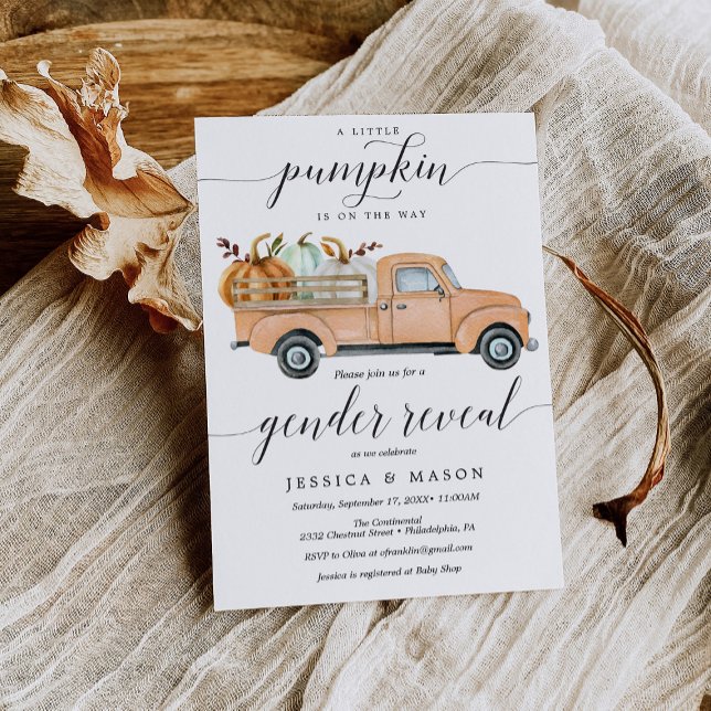 Little Pumpkin Truck Gender Reveal Invitation Card (Creator Uploaded)