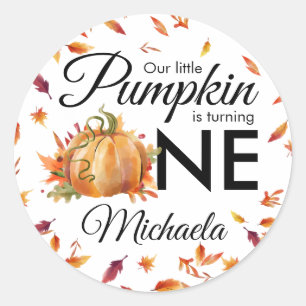 Little Pumpkin Turning One Autumn Fall Birthday Classic Round Sticker