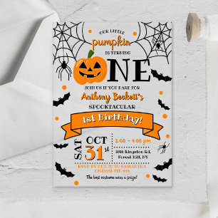 Little Pumpkin Turning One Halloween 1st Birthday Acrylic Invitations