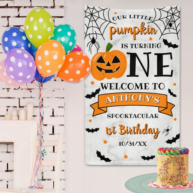 Little Pumpkin Turning One Halloween 1st Birthday Banner (Creator Uploaded)