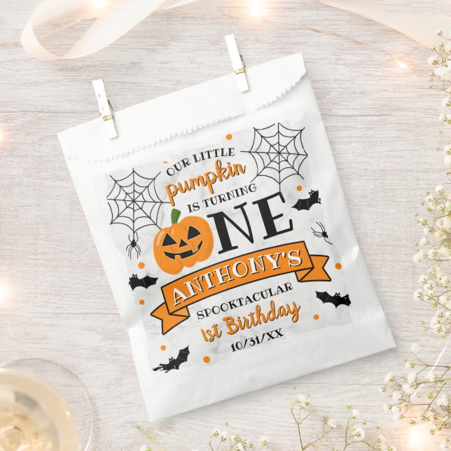 Little Pumpkin Turning One Halloween 1st Birthday Favour Bags (Clipped)