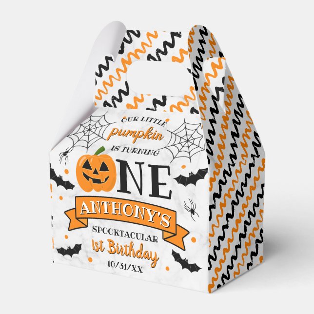 Little Pumpkin Turning One Halloween 1st Birthday Favour Box (Front Side)