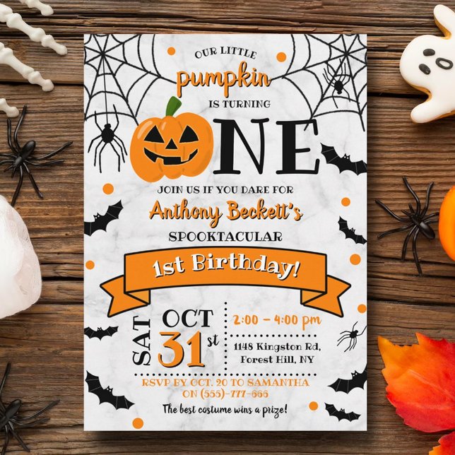 Little Pumpkin Turning One Halloween 1st Birthday Invitation (Creator Uploaded)