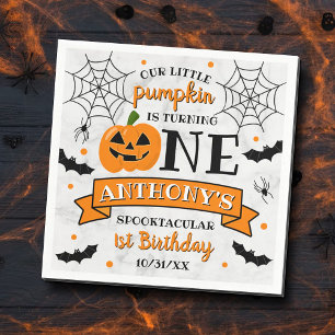 Little Pumpkin Turning One Halloween 1st Birthday Napkin