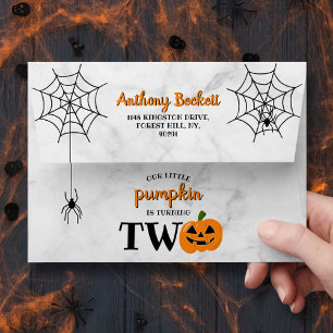 Little Pumpkin Turning Two Halloween 2nd Birthday Envelope