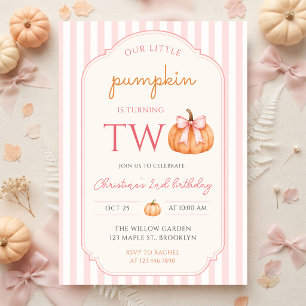 Little Pumpkin Turning Two Halloween 2nd Birthday Invitation