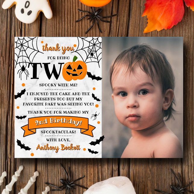 Little Pumpkin Turning Two Halloween 2nd Birthday Thank You Card (Creator Uploaded)
