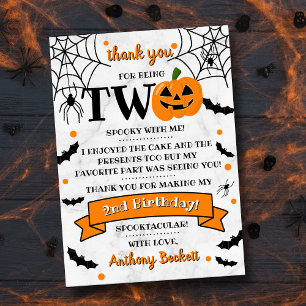 Little Pumpkin Turning Two Halloween 2nd Birthday Thank You Card