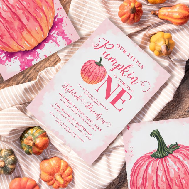 Little Pumpkin Turns One Watercolor 1st Birthday Invitation (Creator Uploaded)