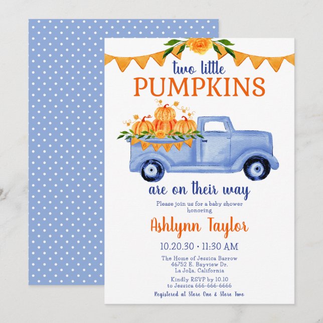 Little Pumpkin Twin Boy Baby Shower Invitation (Front/Back)