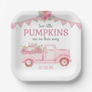 Little Pumpkin Twin Girl Baby Shower Paper Plate