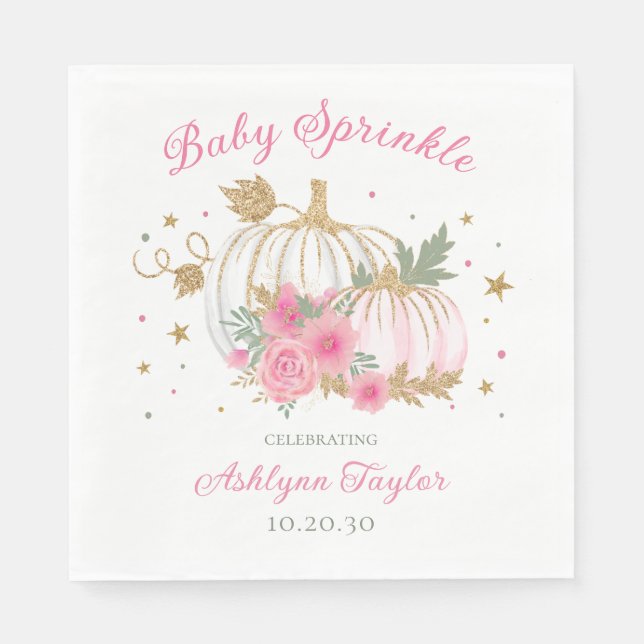 Little Pumpkin Twin Girl Baby Sprinkle Napkin (Front)