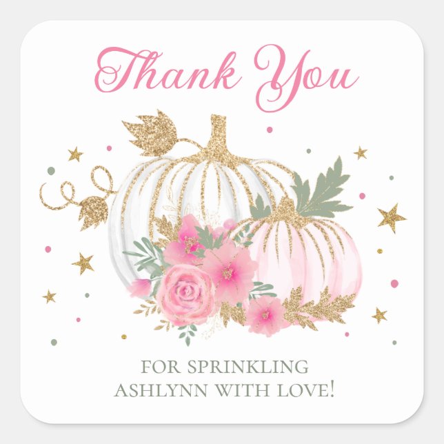 Little Pumpkin Twin Girl Baby Sprinkle Thank You Square Sticker (Front)