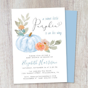 Little Pumpkin Watercolor Baby Boy Shower Invitation