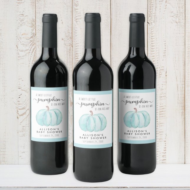Little Pumpkin Watercolor Baby Boy Shower Wine Label (Creator Uploaded)