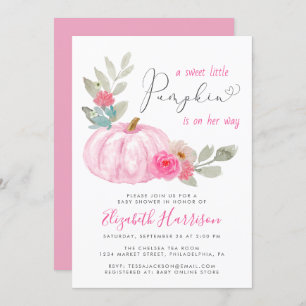 Little Pumpkin Watercolor Baby Girl Shower Invitation