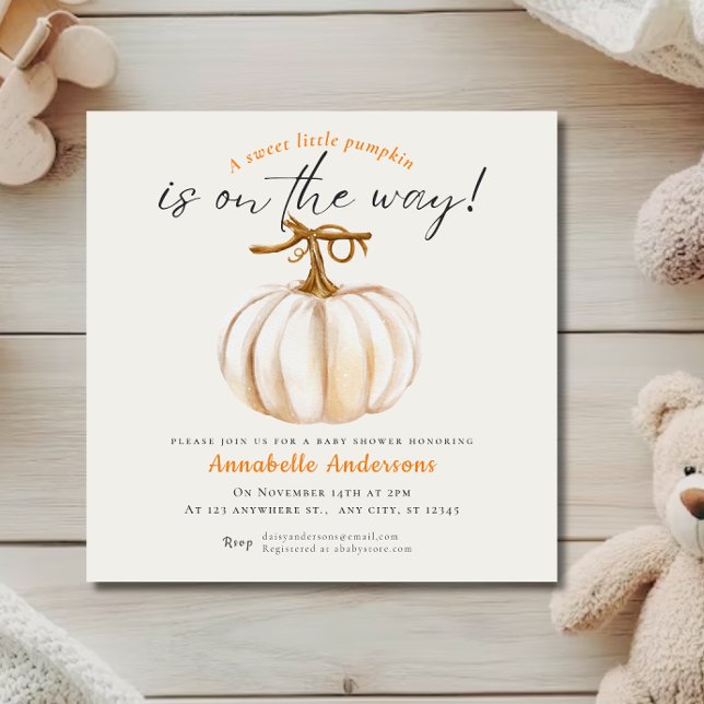 Little Pumpkin watercolor Baby shower invitation (Little Pumpkin watercolor Neutral Baby shower Invitation)