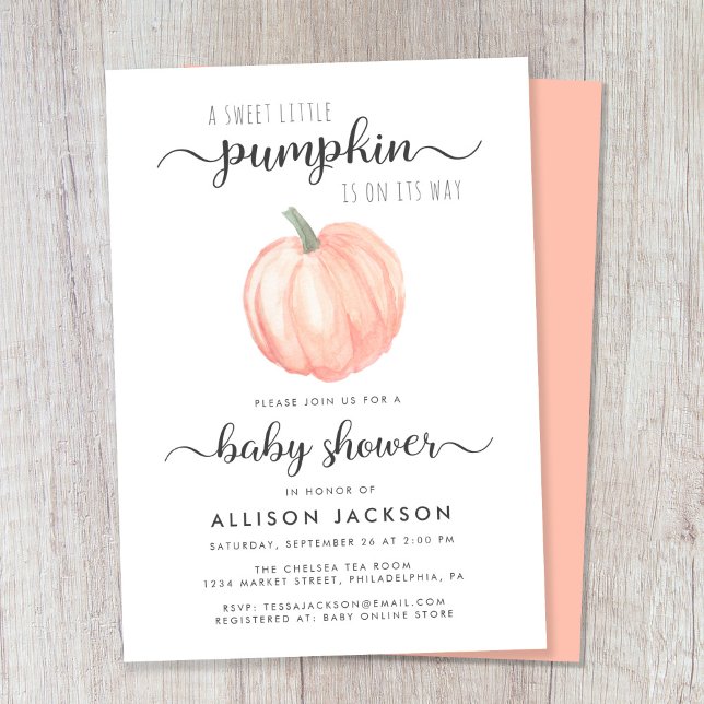 Little Pumpkin Watercolor Baby Shower Invitation (Celebrate the upcoming arrival of your autumn baby with a pumpkin-themed baby shower)