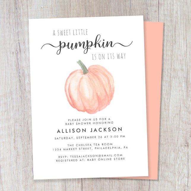 Little Pumpkin Watercolor Baby Shower Invitation (Celebrate the upcoming arrival of your autumn baby with a pumpkin-themed baby shower)