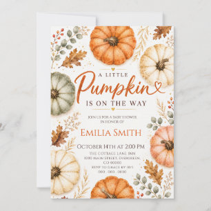 Little Pumpkin Watercolor Baby Shower Invitation