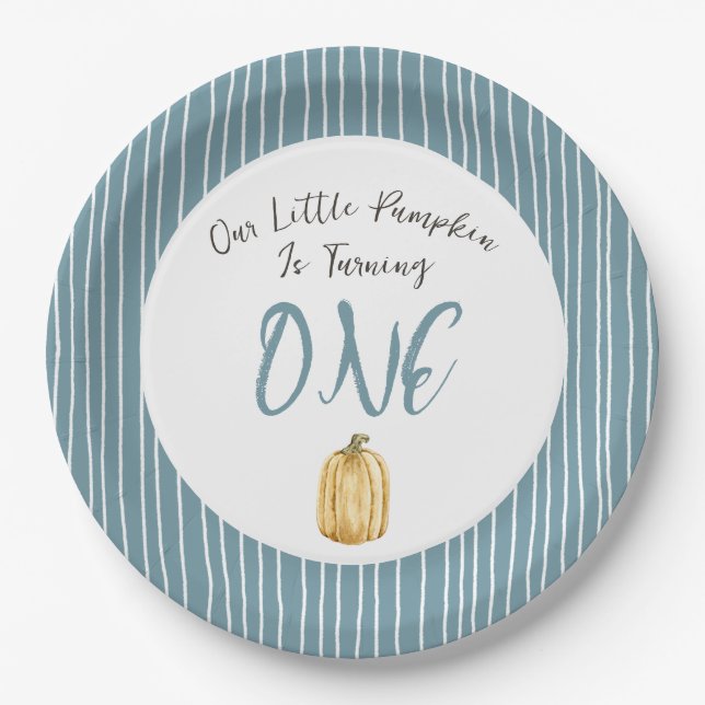 Little Pumpkin Watercolor Blue Birthday Party  Paper Plate (Front)