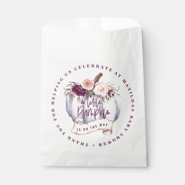 Little pumpkin watercolor fall baby shower edible  favour bags (Front)