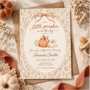 Little Pumpkin Watercolor Fall Baby Shower Invitation