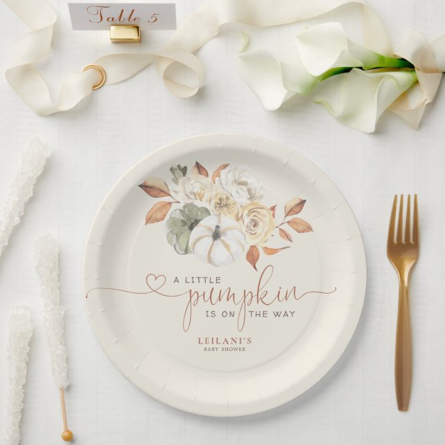 Little Pumpkin Watercolor Floral Baby Shower Paper Plate (Wedding)