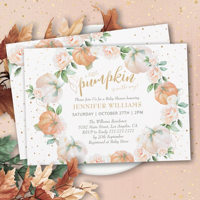 Little Pumpkin Watercolor Gold Baby Shower Invitation (Creator Uploaded)