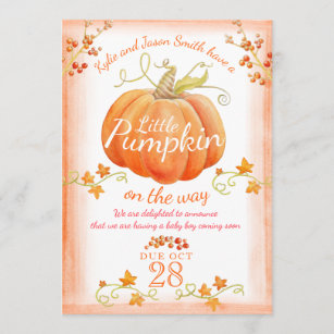Little pumpkin watercolor pregnancy announcement