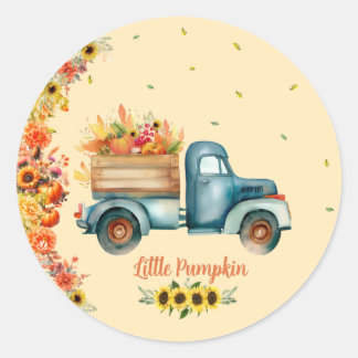 Little Pumpkin Watercolor Vintage Floral Truck Classic Round Sticker