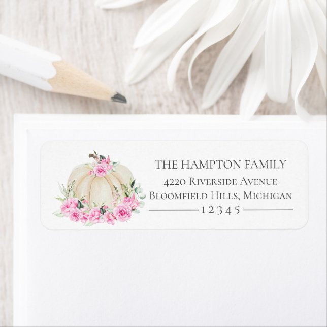 Little Pumpkin White Pink Floral Return Address (Insitu)