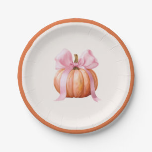 Little Pumpkin with Pink Bow – Baby Shower  Paper Plate