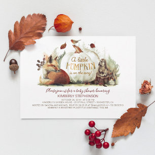 Little Pumpkin Woodland Animals Fall Baby Shower Invitation