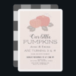 Little Pumpkins Dual Pink Black Gingham Birthday Invitation<br><div class="desc">This cute " our little pumpkin is turning x " dual/sisters/siblings' birthday invitation features two coral pink / orange pumpkins on a blush pink background framed by a white border. The reverse side features a white and black buffalo/gingham check/plaid patterns. Personalise it for your needs. You can find matching products...</div>