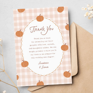 Little Pumpkins Fall Gingham Baby Shower Thank You Card