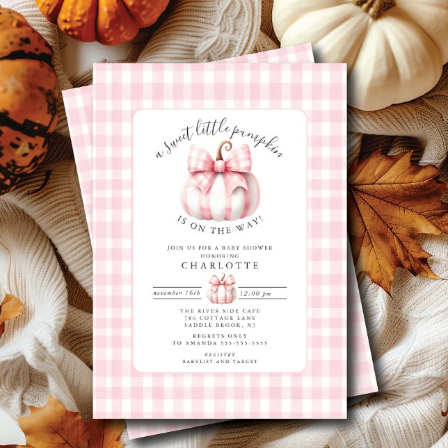 Little Pumpkin's Pink Gingham Baby Shower Invitation (Creator Uploaded)