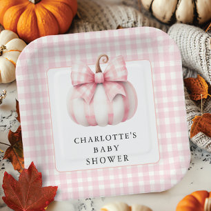 Little Pumpkin's Pink Gingham Paper Plate
