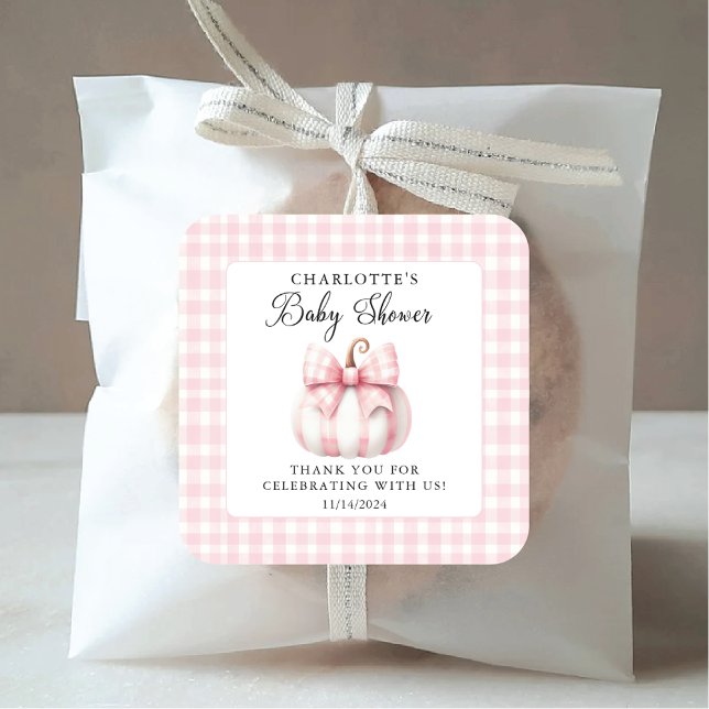 Little Pumpkin's Pink Gingham Square Sticker (Creator Uploaded)