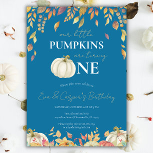 Little Pumpkins Twin 1st Birthday Watercolor Fall Invitation